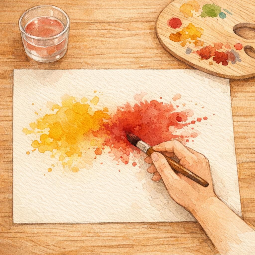 Mains peignant à l'aquarelle
